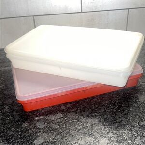 2- 11x6 Paprika and White Food Deli Mates Vintage Tupperware Storage Containers
